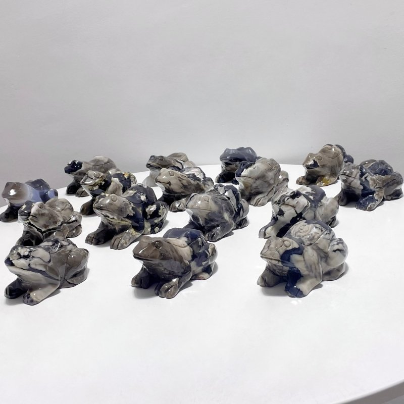 16 Pieces Volcano Agate Frog Carving(UV - Reactive) Closeout (Defective) - Wholesale Crystals