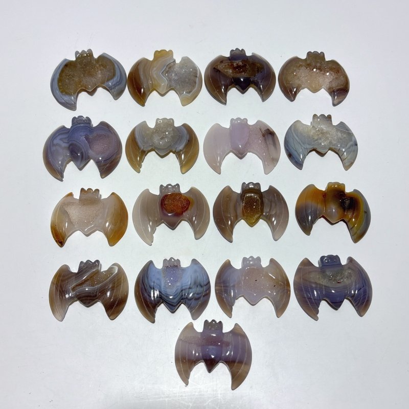 17 Pieces Beautiful Geode Druzy Agate Bat Carving - Wholesale Crystals