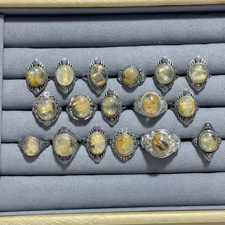 17 Pieces Golden Rutile Quartz Different Styles Ring - Wholesale Crystals