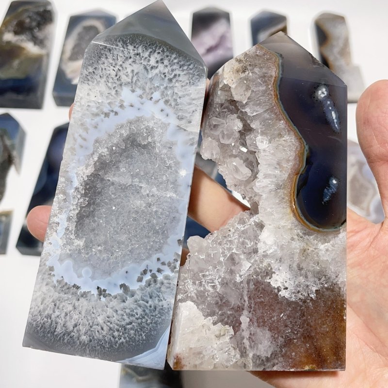 17 Pieces Large Four-sided Druzy Geode Agate Points -Wholesale Crystals