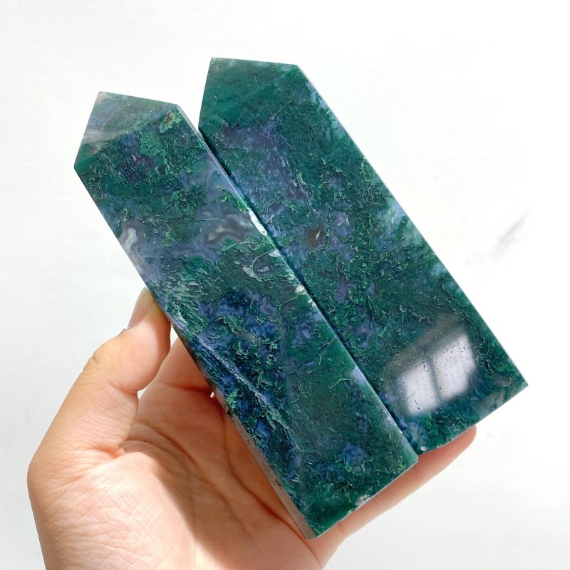 17 Pieces Moss Agate Four - Sided Points - Wholesale Crystals