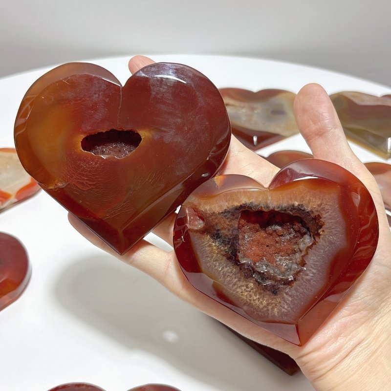 18 Pieces Large Carnelian Druzy Geode Heart - Wholesale Crystals