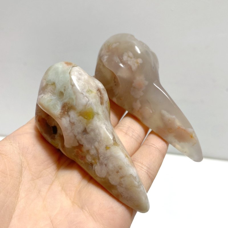 18 Pieces Sakura Flower Agate Crow Skull Carving - Wholesale Crystals