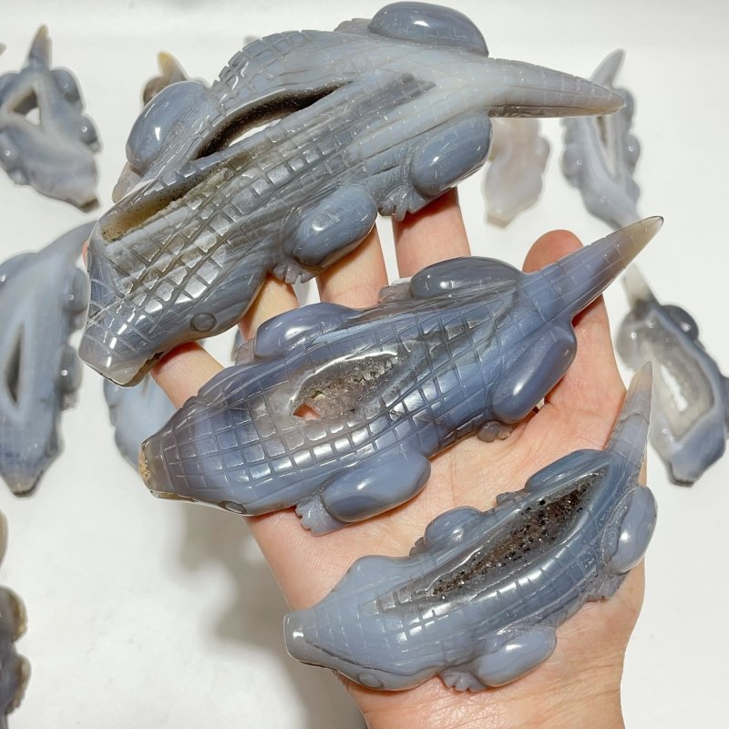 19 Pieces Beautiful Druzy Geode Agate Crocodile Carving - Wholesale Crystals