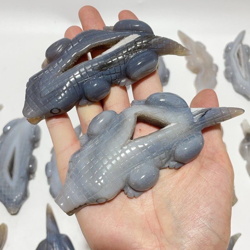19 Pieces Beautiful Druzy Geode Agate Crocodile Carving - Wholesale Crystals