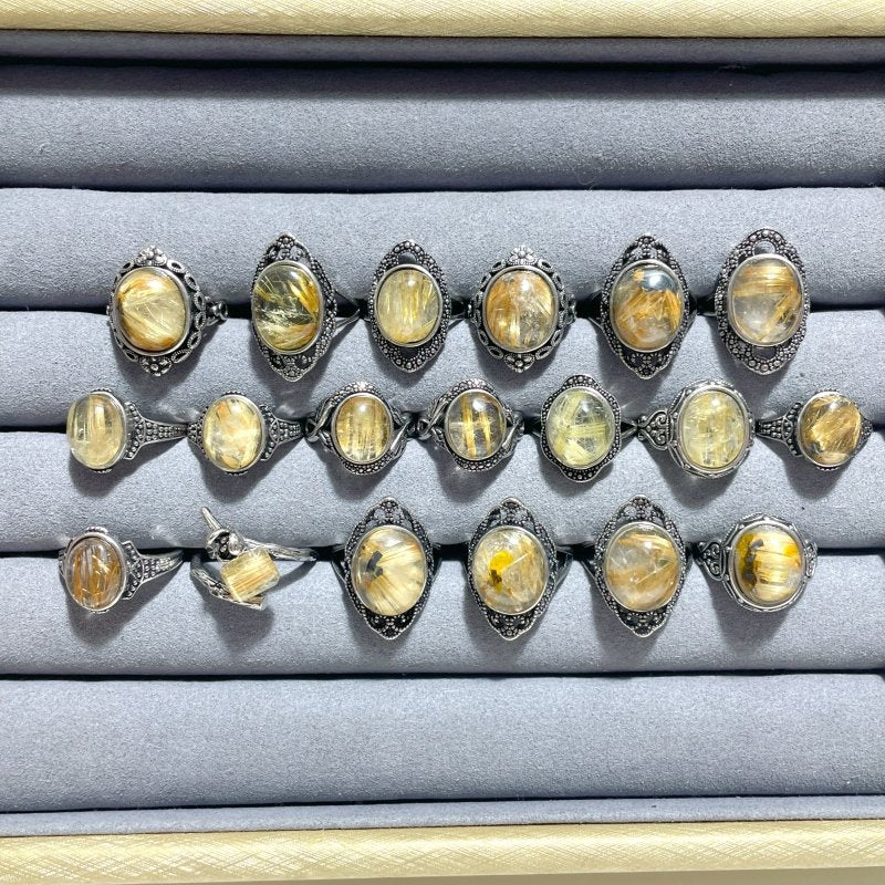 19 Pieces Beautiful Gold Rutile Quartz Different Styles Ring - Wholesale Crystals