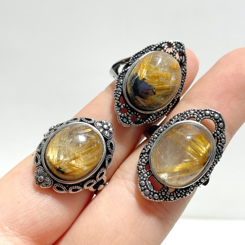 19 Pieces Beautiful Gold Rutile Quartz Different Styles Ring - Wholesale Crystals