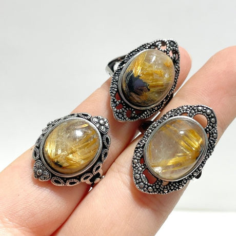 19 Pieces Beautiful Gold Rutile Quartz Different Styles Ring - Wholesale Crystals