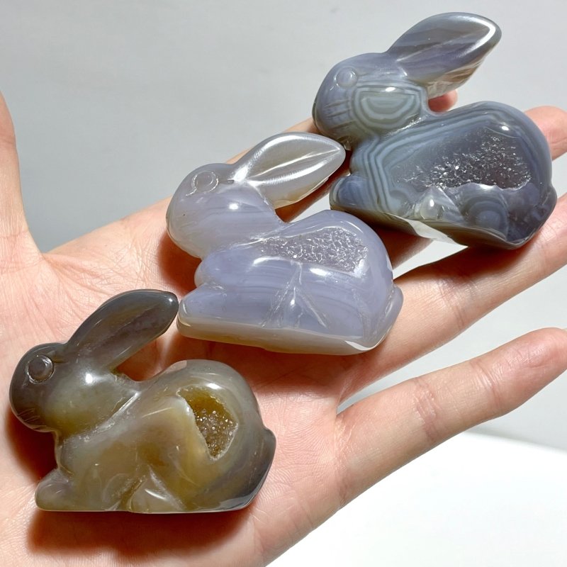 19 Pieces Geode Druzy Agate Rabbit Carving - Wholesale Crystals