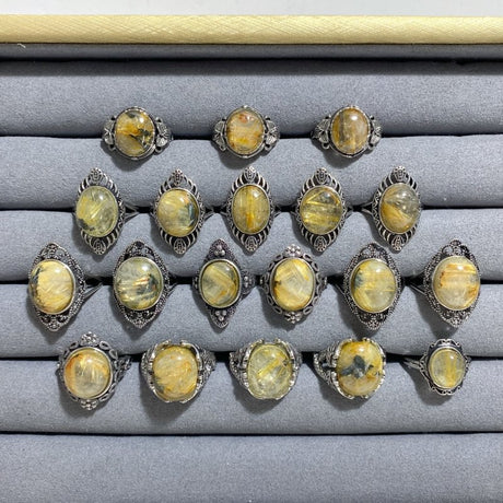 19 Pieces Golden Rutile Quartz Different Styles Rings -Wholesale Crystals