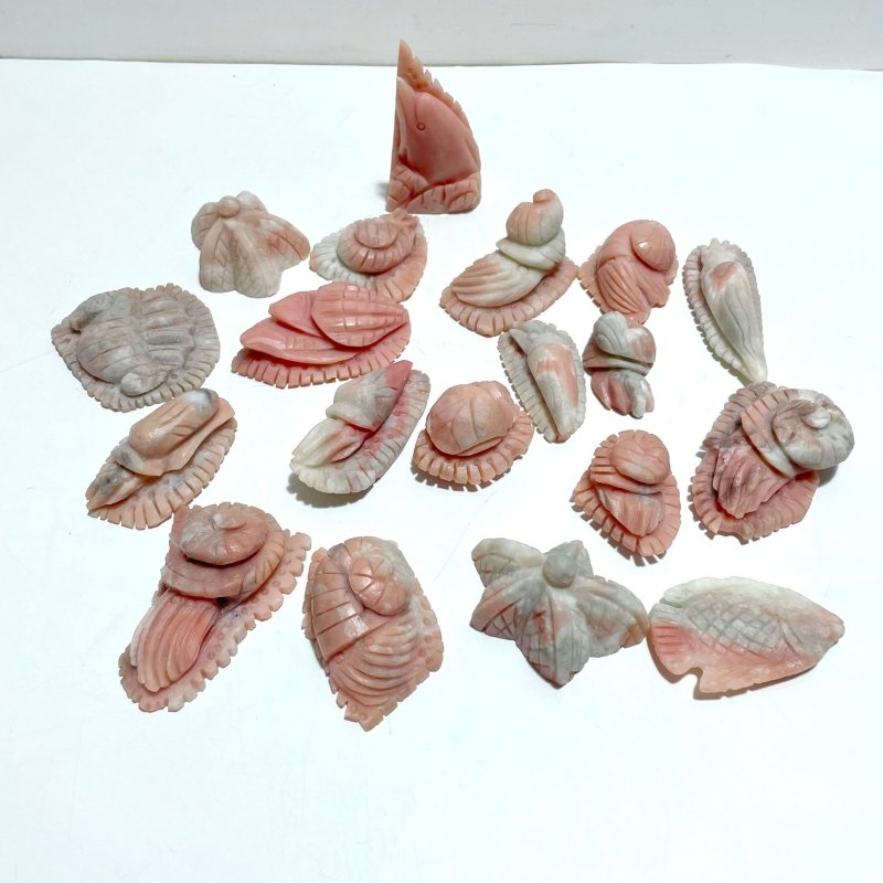 19 Pieces Pink Opal Sea Animals Carving - Wholesale Crystals