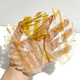 Golden Hematoid Quartz Fire Quartz Heart Wing Carving With Stand