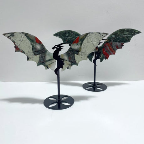 2 Pairs Africa Blood Stone Flying Dragon Wing With Stand - Wholesale Crystals