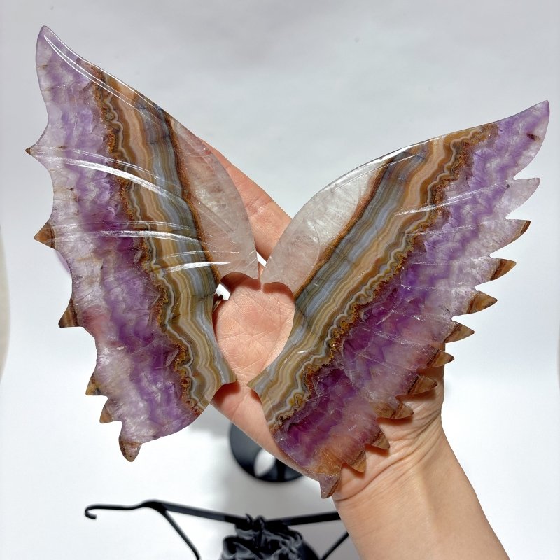 2 Pairs Amethyst Mixed Agate Demon And Angel Symmetry Wing Carving With Stand -Wholesale Crystals