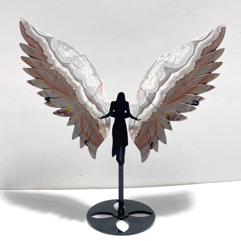 2 Pairs Angel Wing Carving With Stand Africa Blood Stone Morocco Agate - Wholesale Crystals
