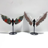 2 Pairs Angel Wing Carving With Stand Africa Blood Stone Morocco Agate - Wholesale Crystals