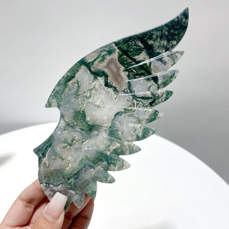 2 Pairs Beautiful Moss Agate Demon And Angel Wing Carving With Stand - Wholesale Crystals