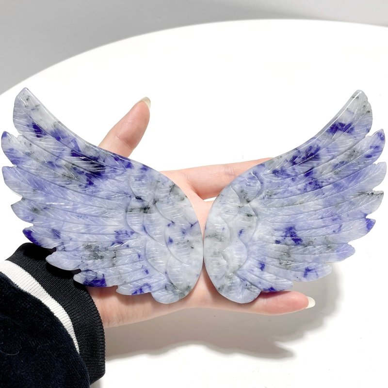 2 Pairs Blue Aventurine Angel Wing Carving With Stand - Wholesale Crystals