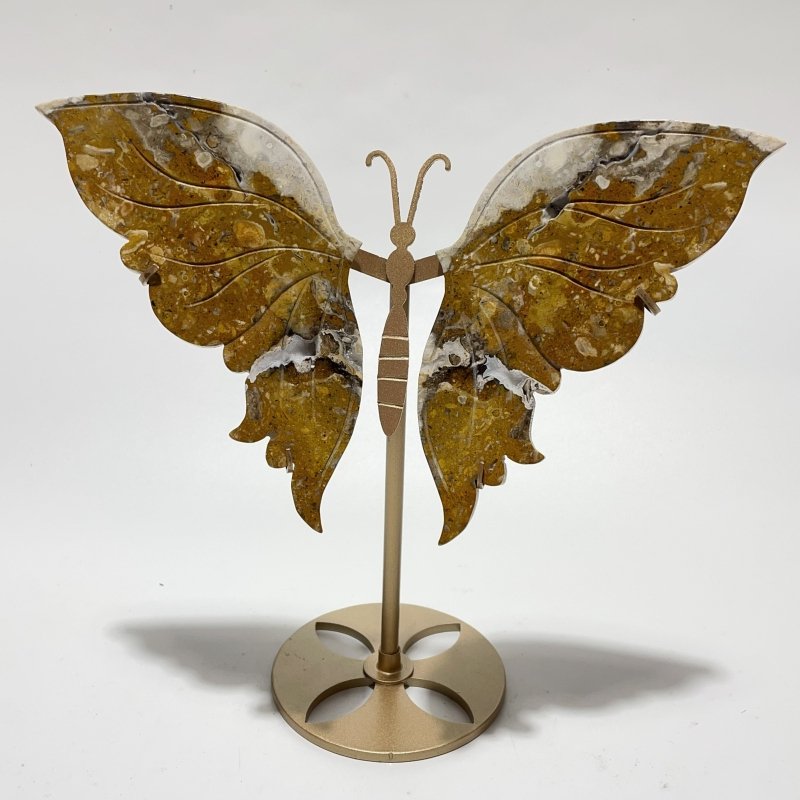 2 Pairs Butterfly Wing Carving With Stand Labradorite Crazy Agate - Wholesale Crystals