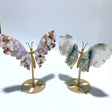 2 Pairs Butterfly Wing Carving With Stand Moss Agate Sakura Flower Agate - Wholesale Crystals