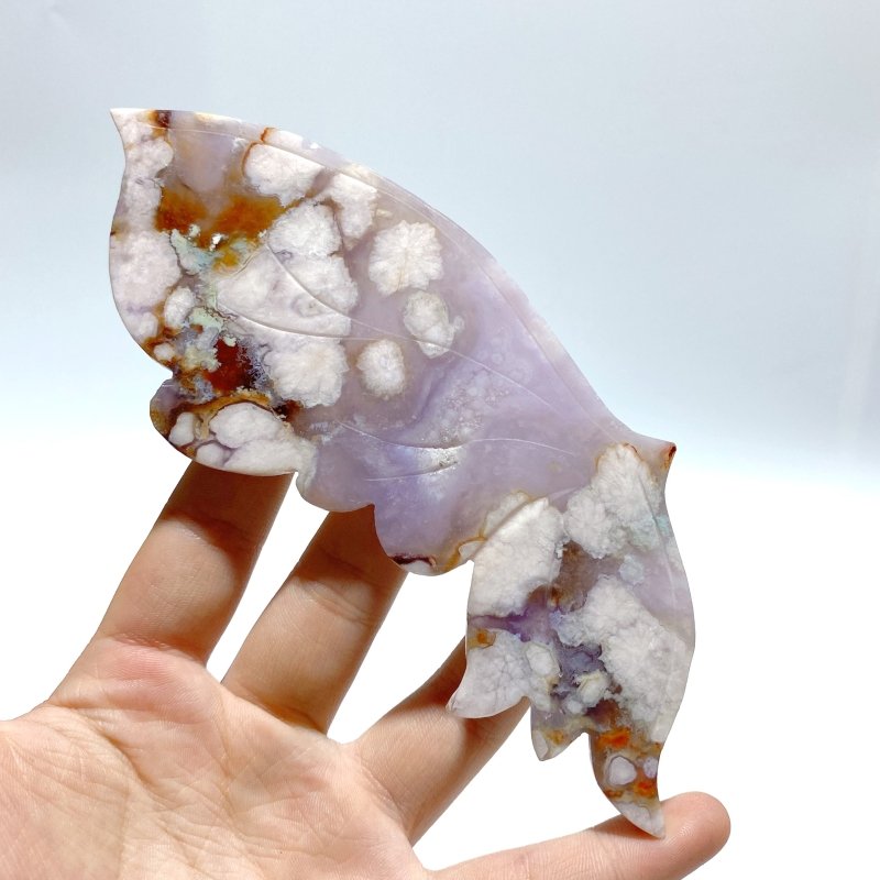 2 Pairs Butterfly Wing Carving With Stand Moss Agate Sakura Flower Agate - Wholesale Crystals