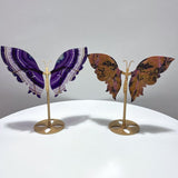 2 Pairs Butterfly Wing Carving With Stand Rhodonite Fluorite - Wholesale Crystals