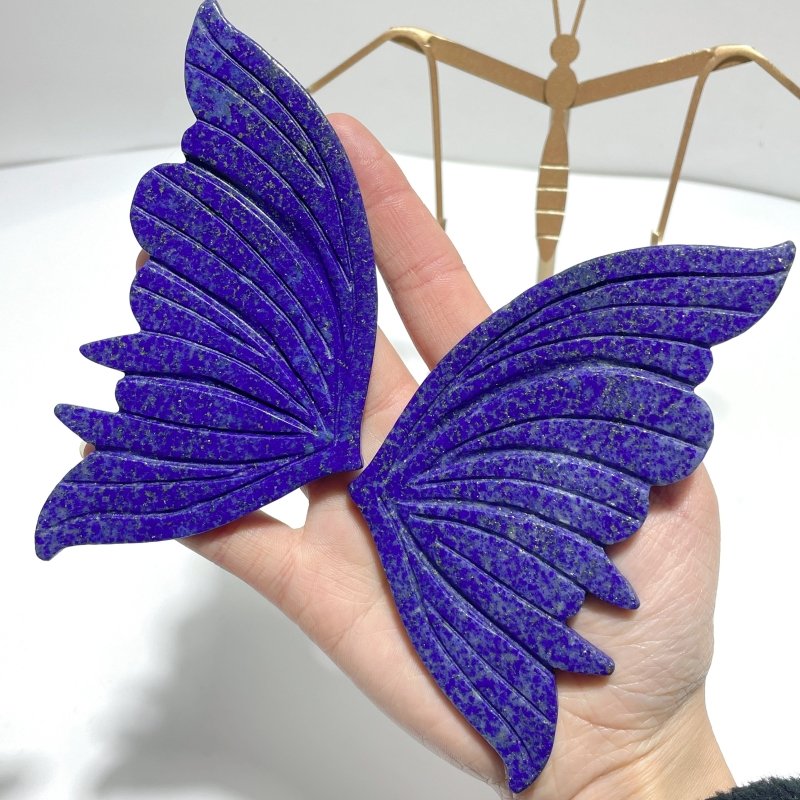 2 Pairs Delicate Lapis Lazuli Butterfly Wing Carving With Stand - Wholesale Crystals