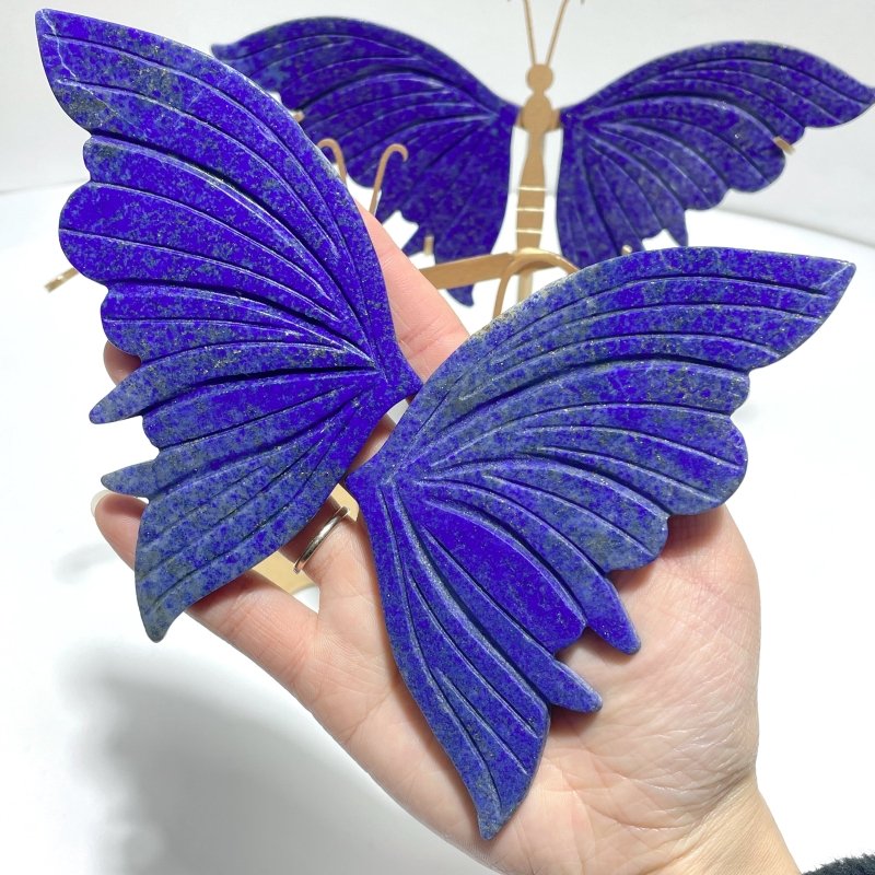 2 Pairs Delicate Lapis Lazuli Butterfly Wing Carving With Stand - Wholesale Crystals