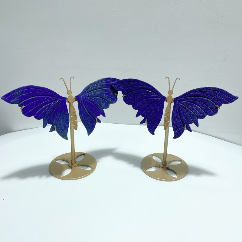 2 Pairs Delicate Lapis Lazuli Butterfly Wing Carving With Stand - Wholesale Crystals