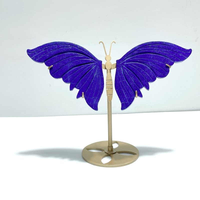 2 Pairs Delicate Lapis Lazuli Butterfly Wing Carving With Stand - Wholesale Crystals