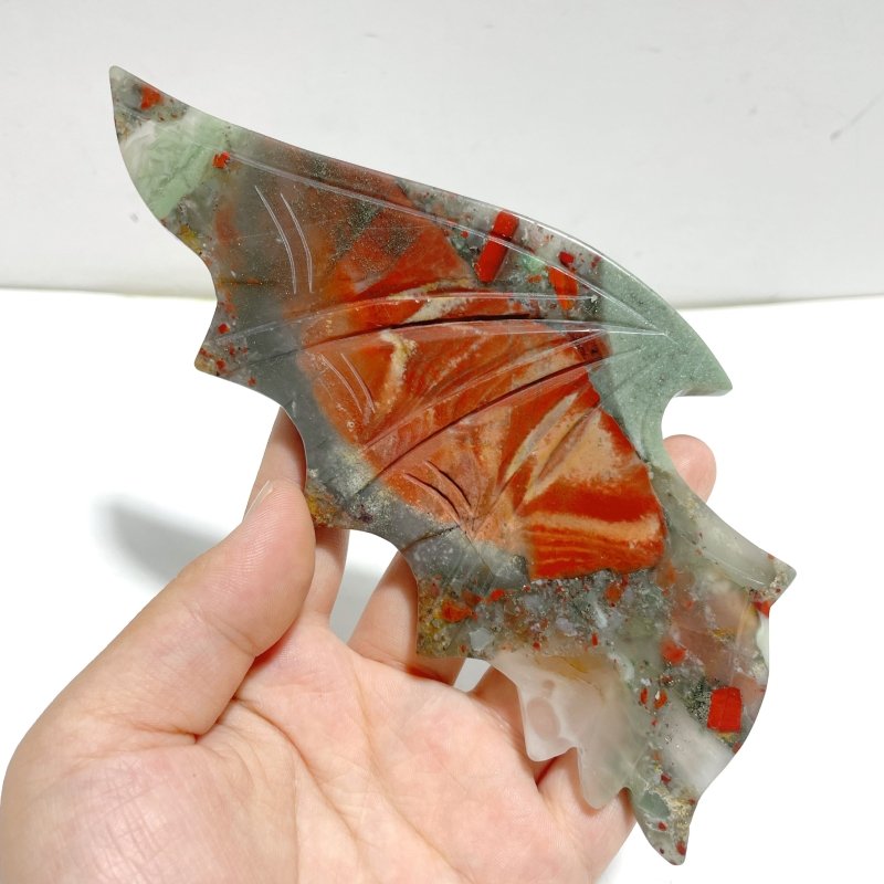 2 Pairs Demon And Angel Wing Carving With Stand Africa Blood Stone Pink Afghanistan Jade - Wholesale Crystals