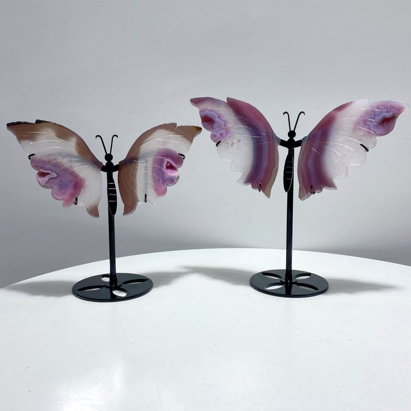 2 Pairs Dyed Geode Agate Butterfly Carving With Stand - Wholesale Crystals