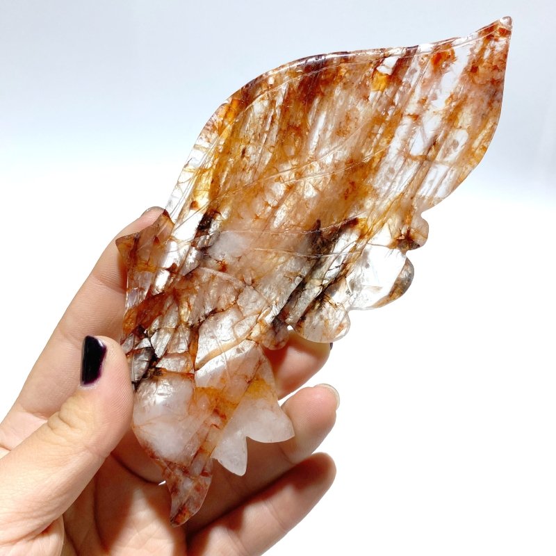 2 Pairs Fire Quartz Butterfly Wing Carving With Stand - Wholesale Crystals