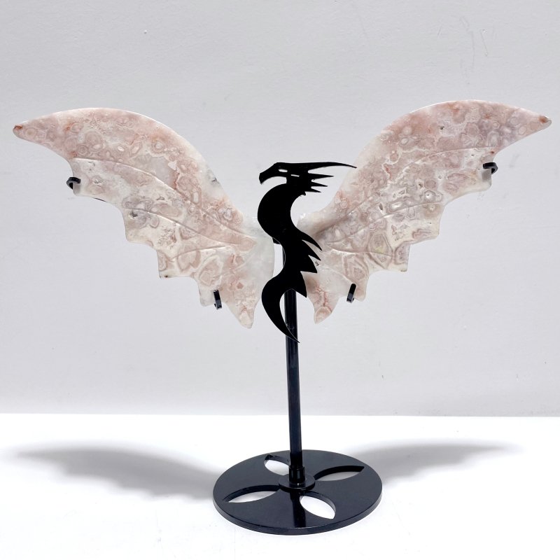 2 Pairs Flying Dragon Wing With Stand Crazy Agate Sakura Flower Agate - Wholesale Crystals