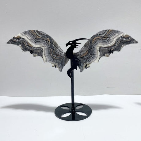 2 Pairs Flying Dragon Wing With Stand Grey Calcite Green Jade - Wholesale Crystals