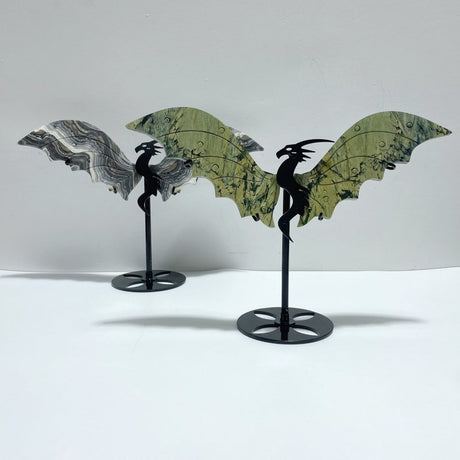 2 Pairs Flying Dragon Wing With Stand Grey Calcite Green Jade - Wholesale Crystals
