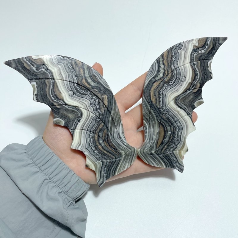 2 Pairs Flying Dragon Wing With Stand Grey Calcite Green Jade - Wholesale Crystals