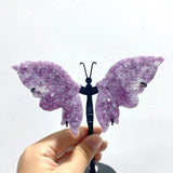 2 Pairs Lepidolite Butterfly Wing Carving With Stand - Wholesale Crystals