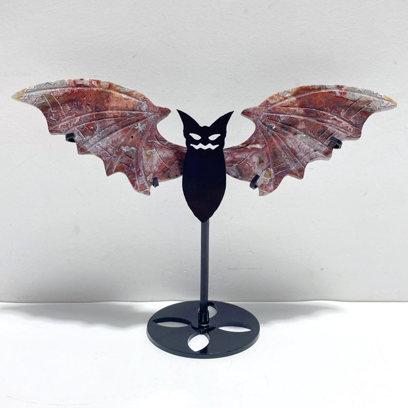 2 Pairs Morocco Agate Owl Wing Carving With Stand - Wholesale Crystals