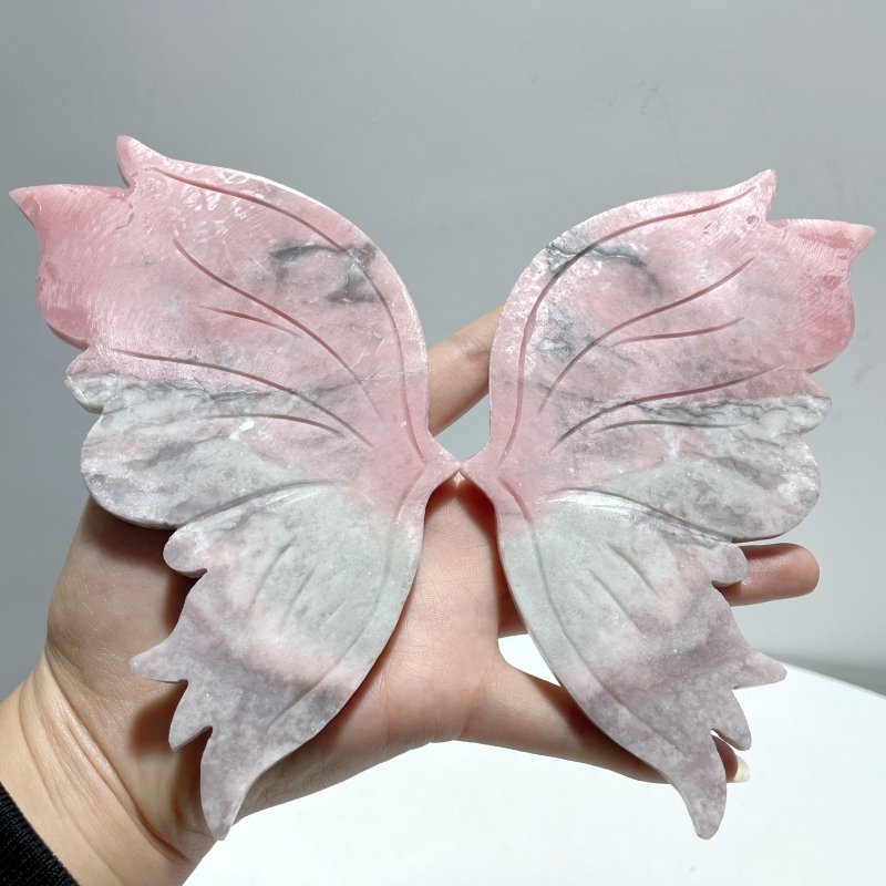 2 Pairs Pink Opal Butterfly Wing Carving With Stand - Wholesale Crystals