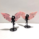 2 Pairs Pink Opal Demon Angel Wing Carving With Stand - Wholesale Crystals