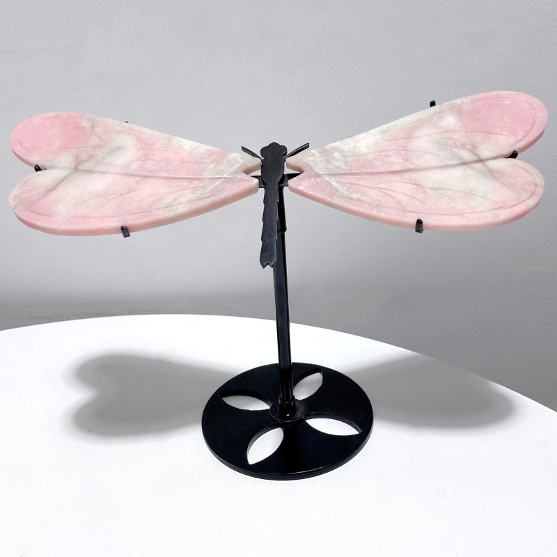 2 Pairs Pink Opal Dragonfly Wing Carving With Stand - Wholesale Crystals