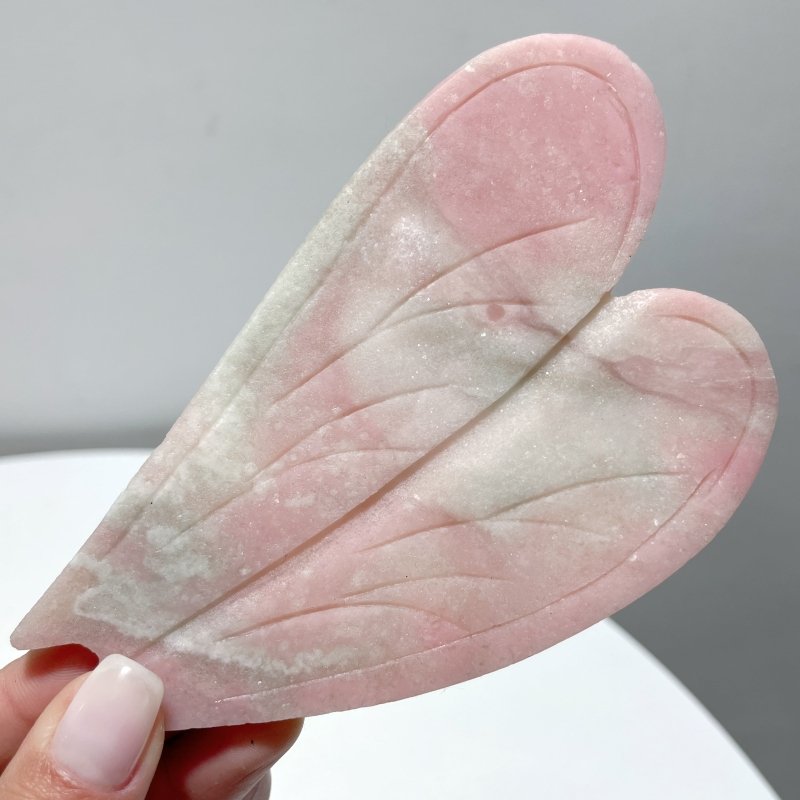 2 Pairs Pink Opal Dragonfly Wing Carving With Stand - Wholesale Crystals