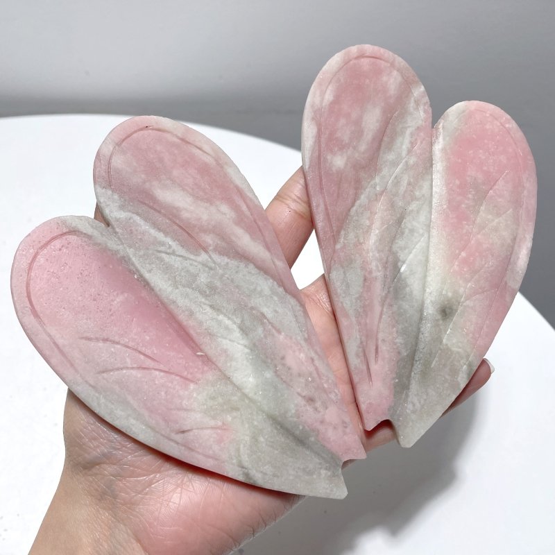 2 Pairs Pink Opal Dragonfly Wing Carving With Stand - Wholesale Crystals