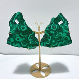 2 Pairs Polished Malachite Raw Slab Butterfly Wing With Stand (#5) - Wholesale Crystals