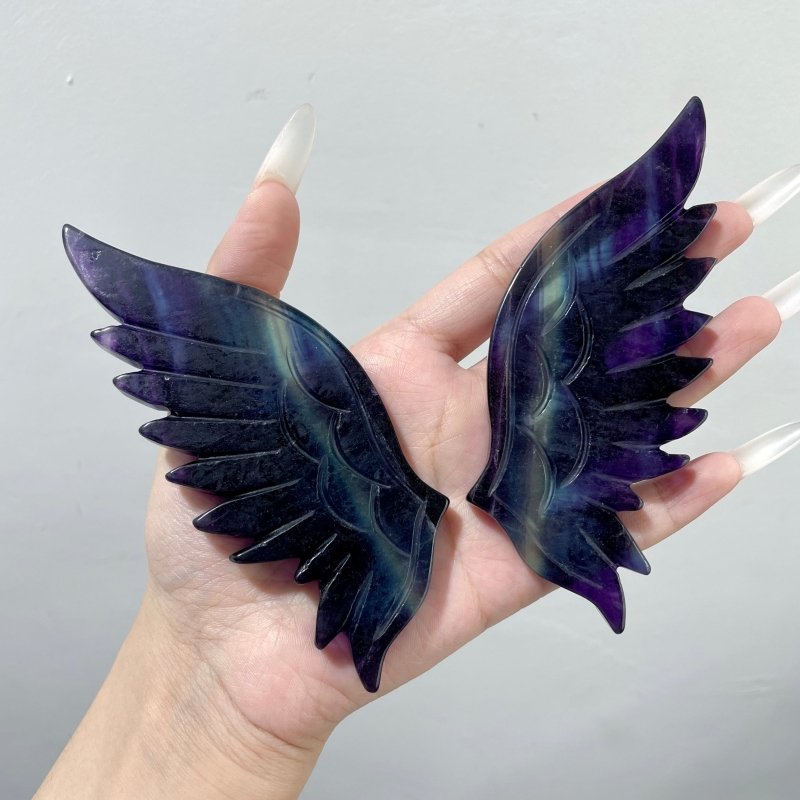 2 Pairs Rainbow Symmetry Fluorite Angel Wing With Stand - Wholesale Crystals