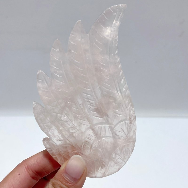 2 Pairs Unique Rose Quartz Angel Wing Carving With Stand - Wholesale Crystals