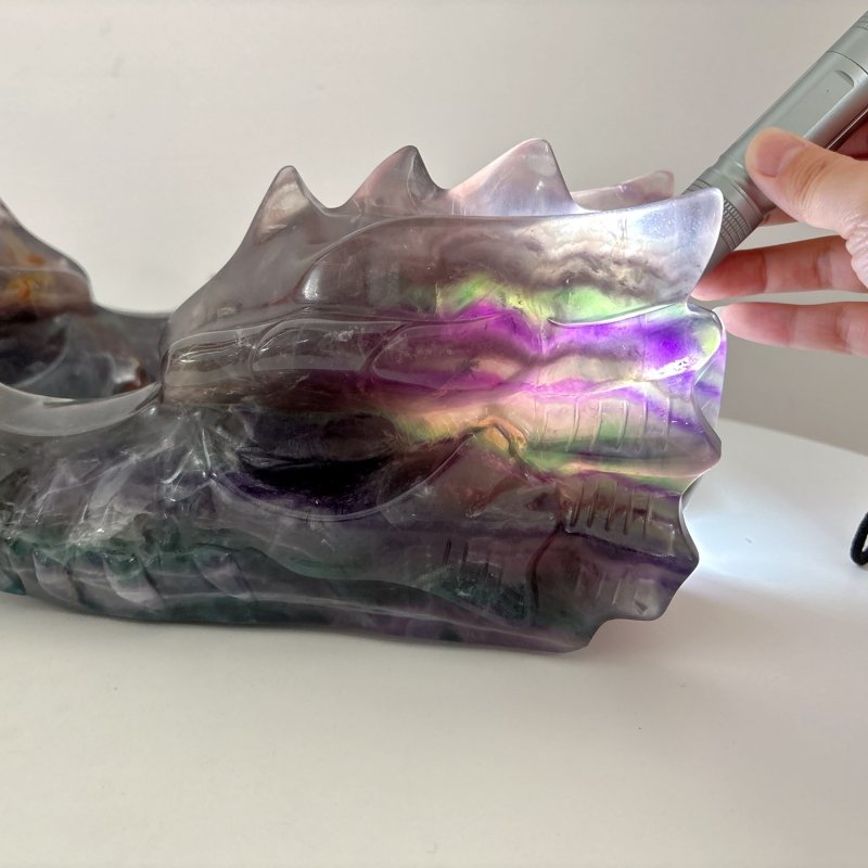 2 Pieces 10.5in Large Colorful Fluorite Dragon Head Carving - Wholesale Crystals