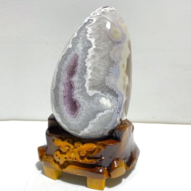2 Pieces Amethyst Mixed Geode Agate Dinosaur Egg With Stand - Wholesale Crystals