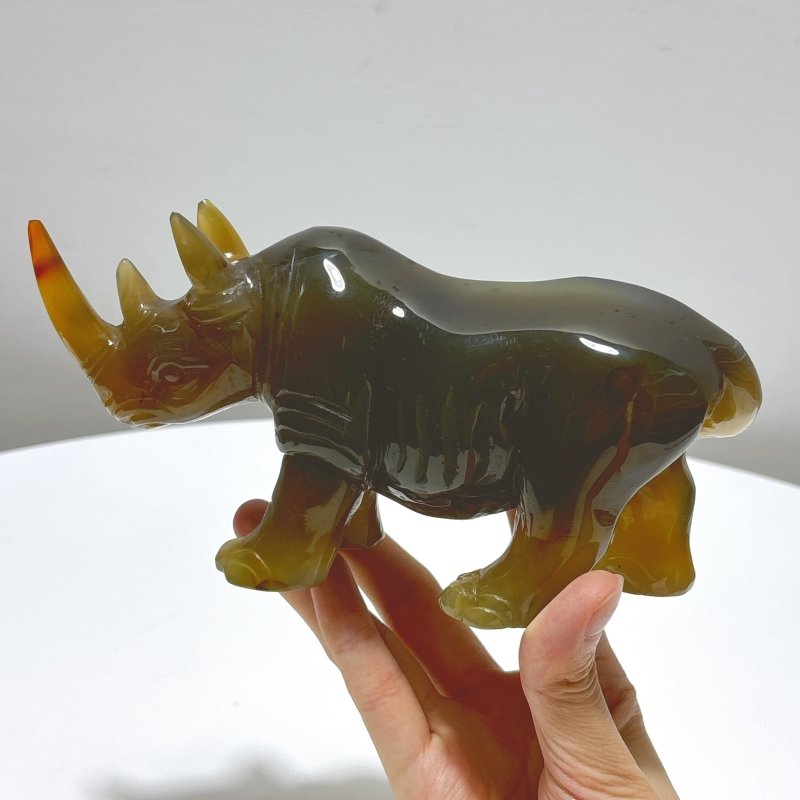 2 Pieces Beautiful Agate Rhino Carving - Wholesale Crystals